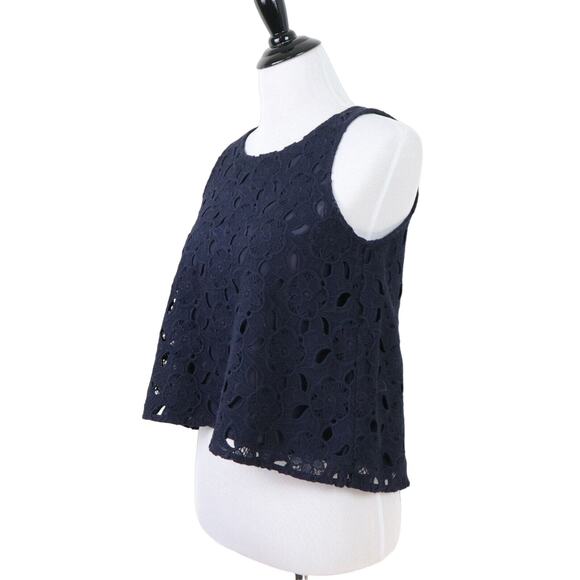 Ann Taylor Size Petite S Begonia Lace Overlay Tank Top Navy Blue - Picture 1 of 11